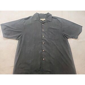 Tommy Bahama Size XL Hawaiian Button Shirt 100% Silk Black With Black Palm Trees